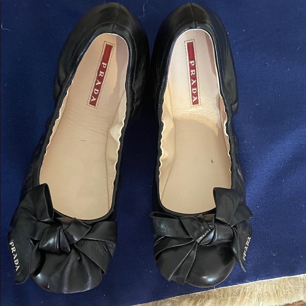 Prada Black Leather Loafers with Bow Detail